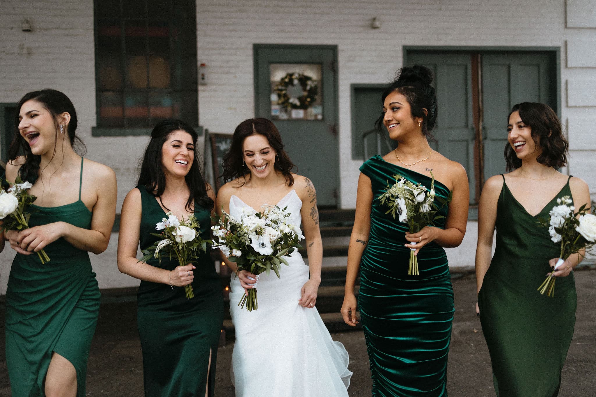 Bridal party walking